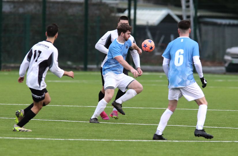 Student football players during the first game on the Inspire pitch