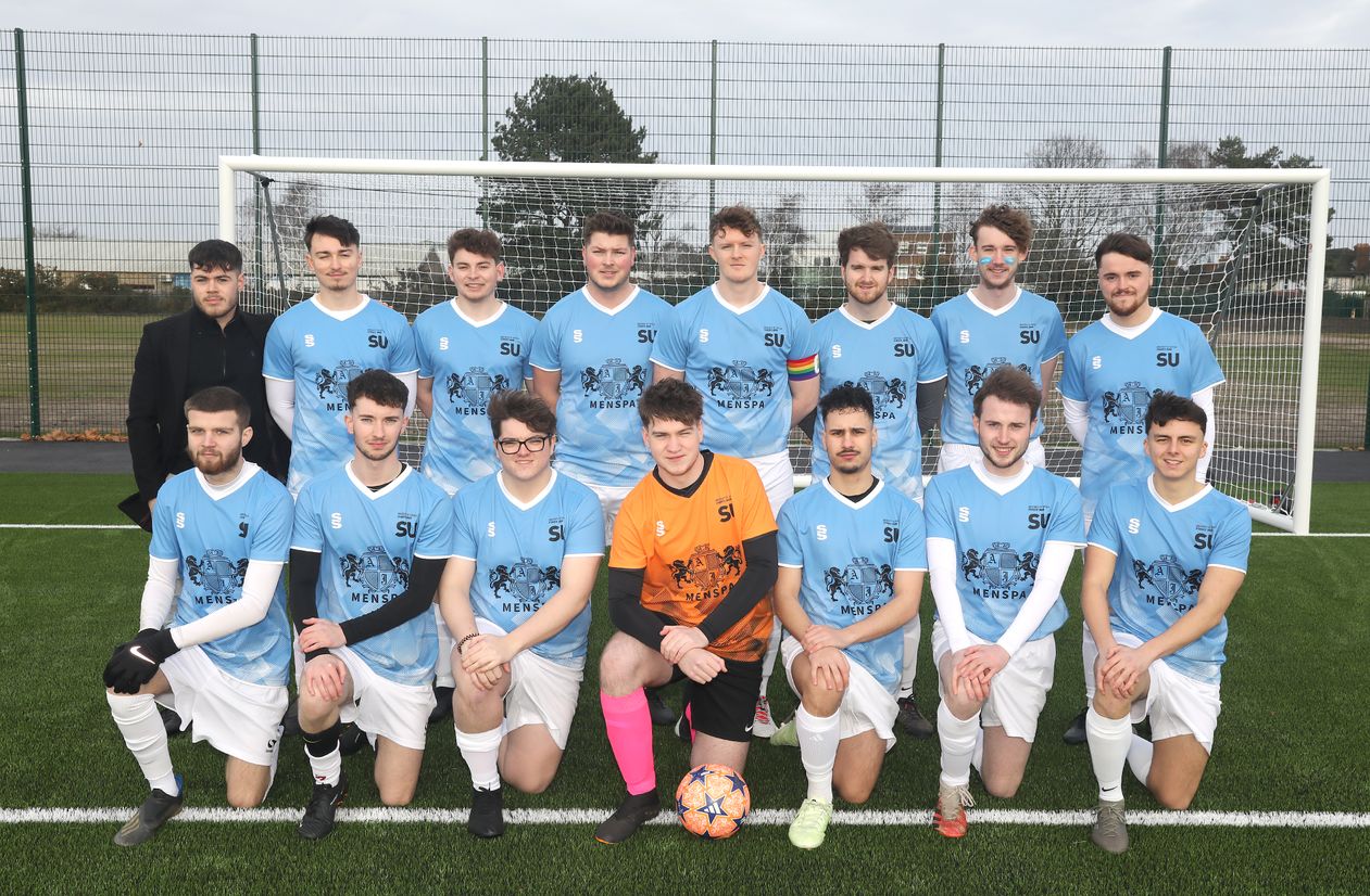 A photo of the University of Suffolk men's football team on the new Inspire Suffolk pitch ahead of the first game