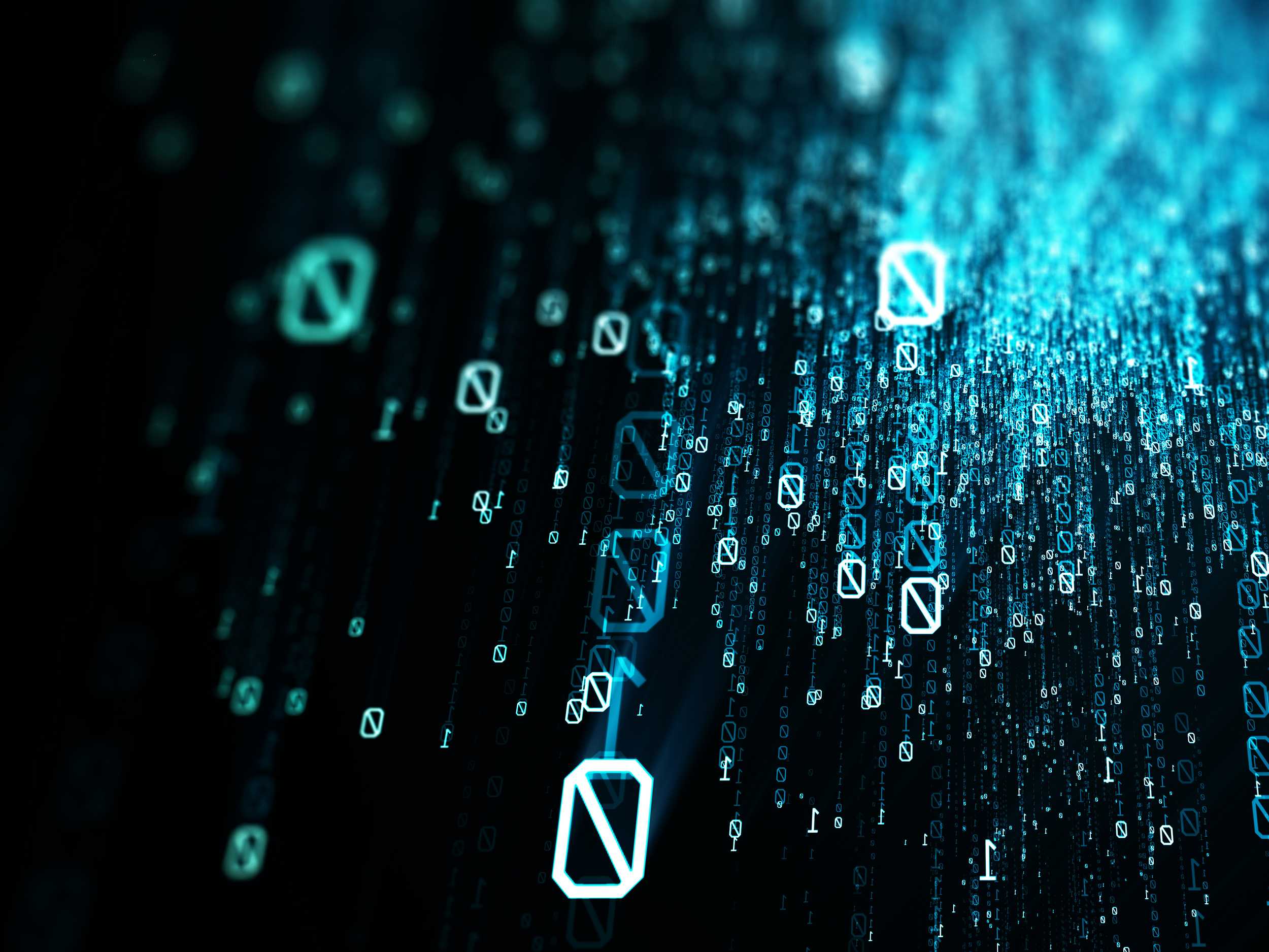 Binary code flying through a vortex