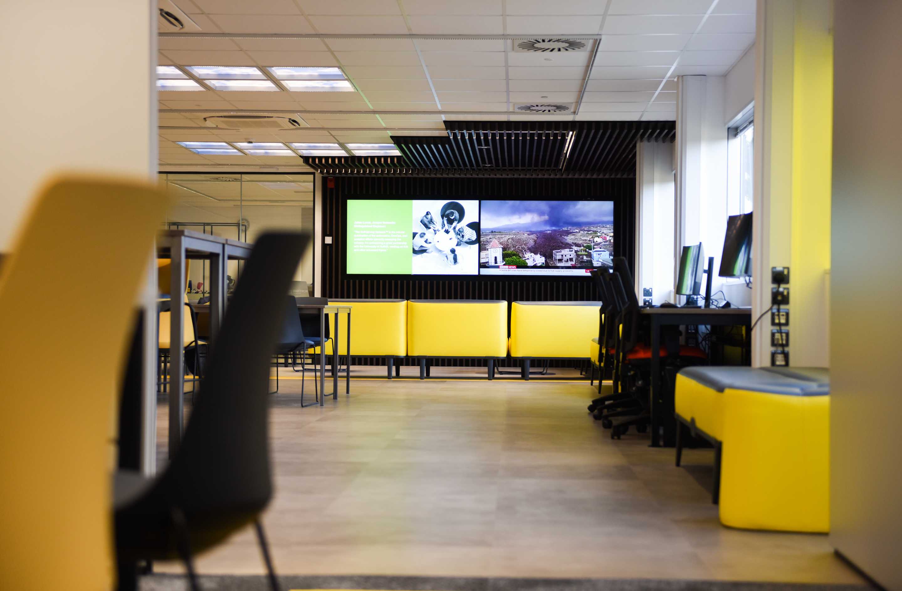 Large screens and computers at the DigiTech Centre