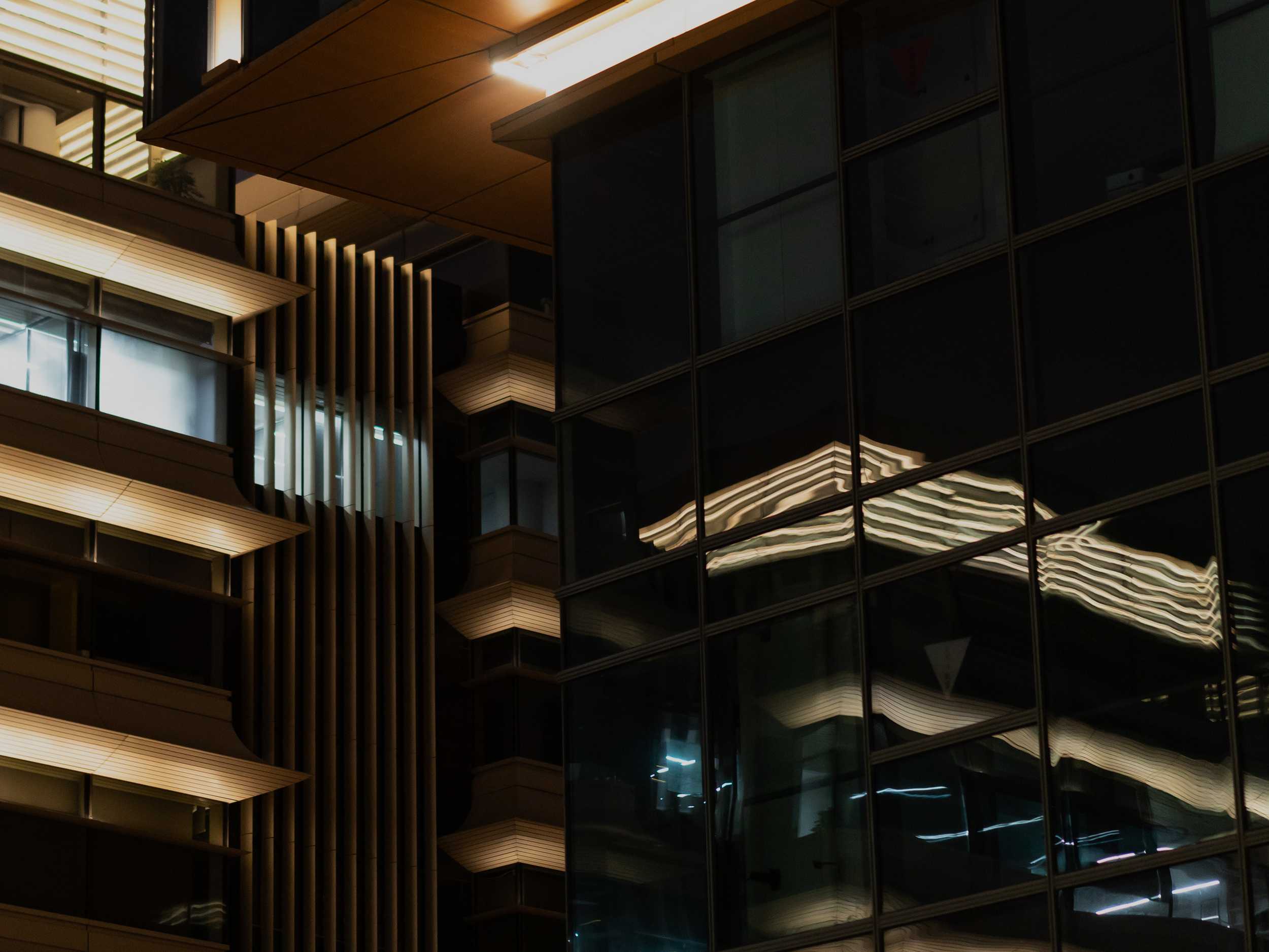 Lights on modern buildings at night