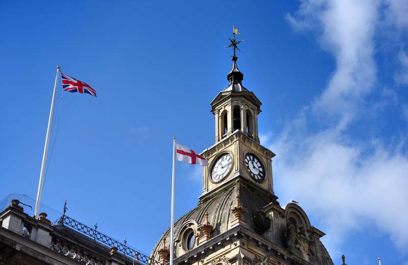 Close-up of rooftop of town hall building
