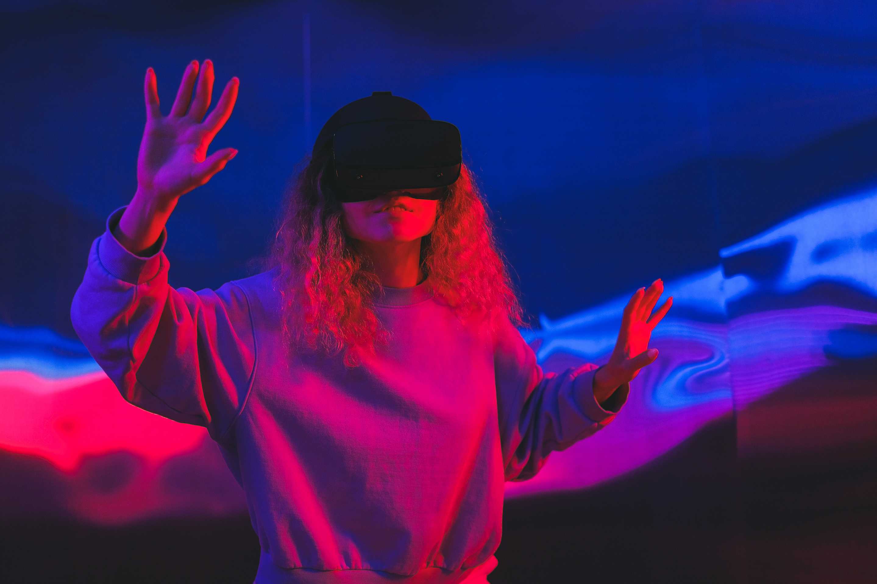 A person wearing a virtual reality headset