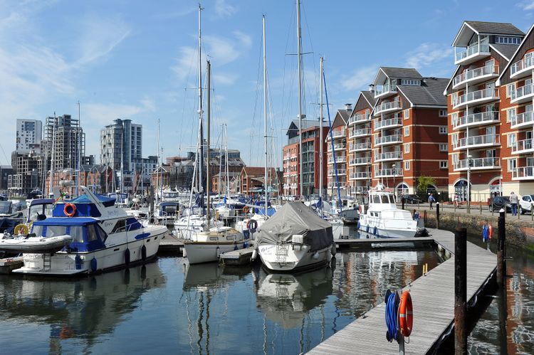 Boats in the waterfront marina