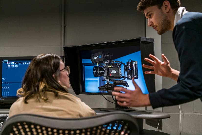 Student and lecturer in sound booth