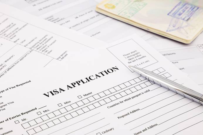 Close-up of a visa application