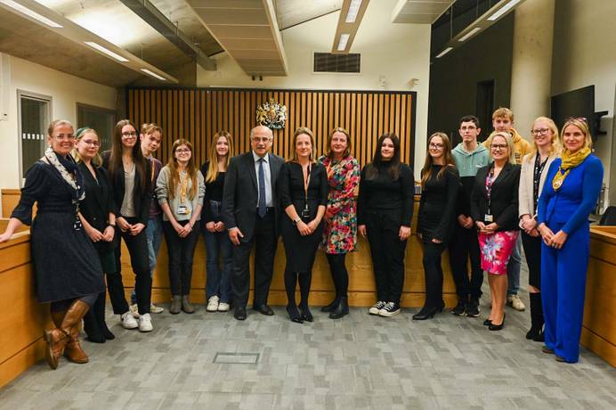 Sir Brian Leveson with Law students and staff members from the University of Suffolk and Legal Advice Centre