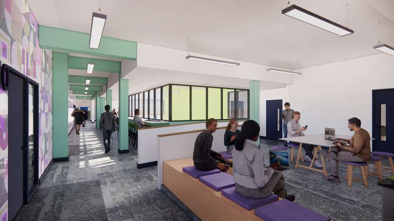 The Place University Centre central corridor and breakout artist's impression.